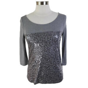 J Crew Womens 3/4 Sleeve Scoop Neck Dark Gray Sequin Blouse XS